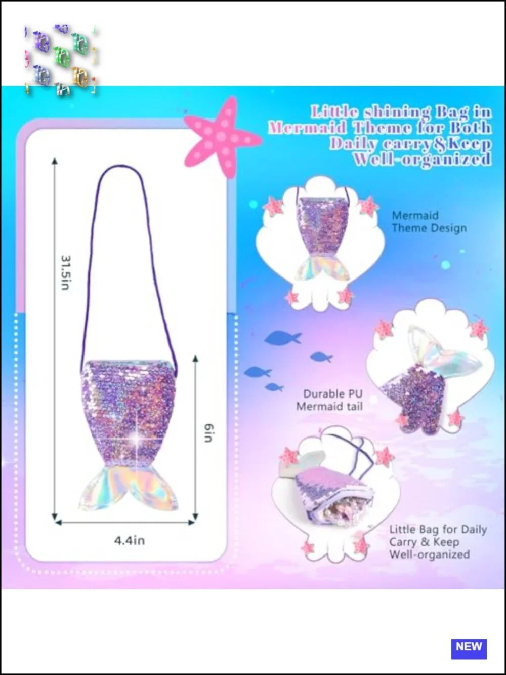 Light Up Mermaid Costume Dress Up Set with Purse Gloves Jewelry Crown Wand